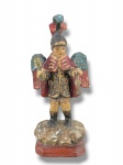 ARTE SACRA, um (1) imaginário confeccionado em madeira entalhada a mão representando São Miguel Arcanjo com pintura em policromia e realces em douração, medindo 14,5cm de altura.