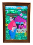 Ignácio da Nega (Surubim, Pernambuco, 3 de novembro de 1945), "Casa de Cabloco", óleo sobre tela, datada de 2014, moldura em madeira, apresentando leves falhas na pintura, medindo 34x24cm e tela 29x19cm.