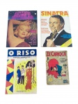 REVISTAS ANTIGAS, lote composto por quatro (4) exemplares, sendo: uma (1) revista Astros e Estrelas, edição dedicada a Marilyn Monroe; uma (1) revista Sinatra, com matéria sobre Frank Sinatra; uma (1) revista humorística O Riso, ano 2, nº 31, datada de 15 de setembro de 1947; e uma (1) revista em quadrinhos Zé Carioca, com personagem Super Pateta. Peças em papel, apresentando marcas do tempo, manchas, oxidação, desgastes nas bordas e lombadas, vincos, rasgos e sinais de manuseio, conforme fotos.