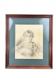 DIANA V. "Retrato", pintura sobre papel, datada de 1945, moldura em madeira com paspatur verde, frente em vidro, medindo 63x55,5cm e obra 40x33cm.