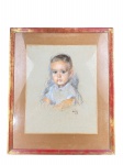ASSINATURA ILEGÍVEL, "Retrato", pintura sobre papel, moldura em madeira com patina avermelhada com falhas, datada de 1962, frente em vidro com sinais de fungos, medindo 75x62,5cm e obra 51,5x42,5cm.