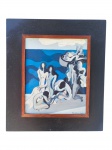 EUCLIDES L. SANTOS (Pintor, desenhista, ilustrador e caricaturista. Pernambuco, 1908 - Rio de Janeiro, 2000) , "Cena Ninfa", óleo sobre eucatex, datado, porém, tampado, moldura em madeira com patina preta, medindo 47,5x41,5cm e obra 30,5x25cm.