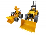 BRINQUEDO - Lote composto por dois (2) veículos de construção confeccionados em plástico rígido , na cor amarela com detalhes em preto e cinza, sendo uma pá carregadeira/trator com caçamba frontal articulada e outro veículo similar com caçamba e detalhe superior tipo sinalizador. Medidas : 22 x 42 x 13 ,5 cm e 16 x 20 x 15 cm