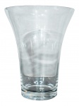VIDRO, um (1) vaso cônico confeccionado em vidro translucido com selo da manufatura  Vacheron do Brasil, apresenta bicados na borda, medindo 29x23cm.