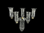 VIDRO - Conjunto com seis (6) mangas em vidro translúcido  para luminária/lustre, com corpo alongado, bordas onduladas e decoração floral fosqueada/jateada , medida : 14 cm