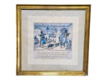 JEAN-BAPTISTE DEBRET (Pintor e Ilustrador francês), "Engenho Manual que faz Caldo de Cana". 1822. Rio de Janeiro. A gravura de Debret destaca a presença do açúcar nos hábitos alimentares brasileiros no século XIX. Med: 49x47cm. Apresenta desgastes na moldura.