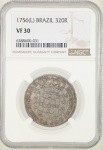 Moeda do Brasil: 320 Réis 1756 L - P166 - Prata - Graduação NGC VF 30 - MBC  - Alta graduação na NGC, mesmo send VF30!