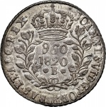Moeda do Brasil: 960 Réis 1820 Bahia - Sobre 8 Reales México 1800 FM Cllll - Graduada pela NGC MS 61 - Flor de Cunho - Prata