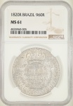 Moeda do Brasil: 960 Réis 1820 Rio - Graduada pela NGC MS 61 - Flor de Cunho - Prata 