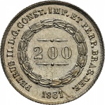 Moeda do Brasil: 200 Réis 1861 - Graduada pela NGC MS 63 - Flor de Cunho - Prata 