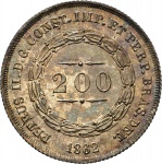 Moeda do Brasil: 200 Réis 1862 - Graduada pela NGC MS 64 - Flor de Cunho  - Prata 