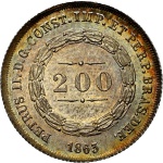 Moeda do Brasil: 200 Réis 1863 - Graduada pela NGC MS 64 - Flor de Cunho - Prata 