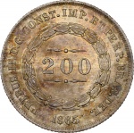 Moeda do Brasil: 200 Réis 1865 - Graduada pela NGC MS 63 - Flor de Cunho - Prata 