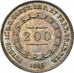 Moeda do Brasil: 200 Réis 1866 - Graduada pela NGC MS 64 - Flor de Cunho - Prata 