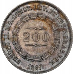 Moeda do Brasil: 200 Réis 1867 - Graduada pela NGC MS 62 - Flor de Cunho - Prata 