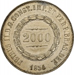 Moeda do Brasil: 2000 Réis 1854 - Graduada pela NGC MS 62 - Flor de Cunho - Top Pop - Maior Graduação - Raro nesse estado