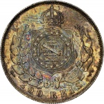 Moeda do Brasil: 200 Réis 1867 - GALHO SOLTO - Graduado pela NGC AU 58 - Soberba / Flor de Cunho - Maravilhosa, muito Dificil - Top Pop, Maior Graduação - Prata