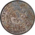 Moeda do Brasil: 1000 Réis 1900 - 4 Centenário do Descobrimento do Brasil - Graduada pela NGC MS 63 - Flor de Cunho - Prata 
