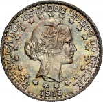 Moeda do Brasil: 2000 Réis 1913 - ES - Graduada pela NGC MS 65 - Flor de Cunho Excepcional - Prata - Segunda maior graduação, bela tonalidade colorida emuito brilho de cunhagem
