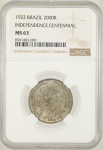 Moeda do Brasil: 2000 Réis 1922 - P709 - Prata - Graduação NGC MS 63 - Flor de Cunho