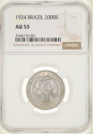 Moeda do Brasil: 2000 Réis 1924 - Graduada pela NGC AU 53 - Soberba / Flor de Cunho - Prata