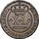Moeda do Brasil: XL Réis 1790 L - Coroa Baixo - Graduada pela NGC AU 53 BN - Soberba / Flor de Cunho - Cobre - Muito Dificil nesse estado - Segunda maior graduação