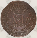 Moeda do Brasil: XL Réis 1802 L - Graduada pela NGC VF 30 BN - MBC - Cobre 