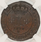 Moeda do Brasil: X Réis 1822 Rio - Graduada pela NGC MS 62 BN - Flor de Cunho - Cobre - Segunda maior graduação