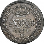 Moeda do Brasil: XX Réis 1821 Rio - CROSS ON CROW - Graduada pela NGC XF 45 BN - Soberba  - Cobre