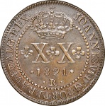 Moeda do Brasil: XX Réis 1821 Rio - STAR ON CROW - Graduada pela NGC AU 55 BN - Soberba / Flor de Cunho - Cobre