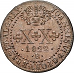 Moeda do Brasil: XX Réis 1822 Rio -  Gradauda pela NGC MS 62 -  Flor de Cunho - Cobre - Segunda maior Graduação - Belo brilho de cunhagem!