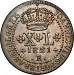 Moeda do Brasil: XL Réis 1821 Rio - Graduada pela NGC AU 58 BN - Soberba / Flor de Cunho - Cobre