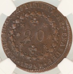 Moeda do Brasil: 20 Réis 1825 Rio - Graduada pela NGC AU 55 BN - Soberba / Flor de Cunho - Cobre 