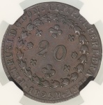 Moeda do Brasil: 20 Réis 1825 Rio - Graduada pela NGC AU 53 BN - Soberba / Flor de Cunho - Cobre 