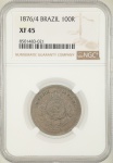 Moeda do Brasil: 100 Réis 1876/4 - Al V013 - Niquel - Graduação NGC XF 45 - Soberba - A 2a. Mais alta graduação na NGC sobre a data 74!