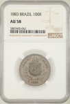 Moeda do Brasil: 100 Réis 1883 - Al V013 - Niquel - Graduação NGC AU 58 - Soberba/Flor de Cunho -