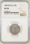 Moeda do Brasil: 50 Réis 1888 - V027 - Niquel - Graduação NGC AU 58 - Soberba / Flor de Cunho 