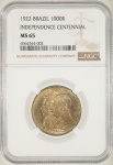 Moeda do Brasil: 1000 Réis 1922 - Bronze - Graduação NGC MS 65 - Flor de Cunho Excepcional - 