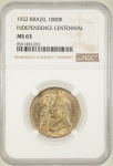 Moeda do Brasil: 1000 Réis 1922 - Al V123 - Bronze - Graduação NGC MS 63 - Flor de Cunho 