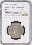 Moeda do Brasil: 400 Réis 1932 - Al V137 - República - Níquel - Série Vicentina - Graduação NGC MS 64 - Flor de Cunho  