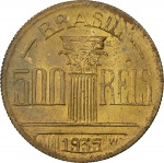 Moeda do Brasil: 500 Réis 1935 - Feijó - Graduada pela NGC MS 65 - Flor de Cunho Excepcional - Bronze-Alumínio