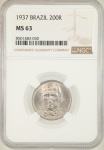 Moeda do Brasil: 200 Réis 1937 - Al V144 - Niquel - Graduação NGC MS 63 - Flor de Cunho 