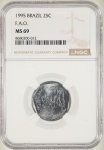 Moeda do Brasil: 25 Centavos 1995 - FAO - Graduada pela NGC MS 69 - Flor de Cunho Excepcional - Top Pop - Maior graduação