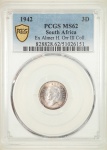 Moeda da Africa do Sul - 3 Dimes - 1942 - Graduação PCGS MS 62 - Prata - Flor de Cunho - Ex-Colecao Almer H. Orr