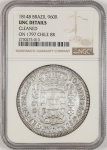 Moeda do Brasil: 960 Réis 1814 B – P399 - Indicação no Slab do Recunho sobre 8R Santiago 1797 - Prata - Graduação NGC UNC Det - Flor de Cunho - Linda Moeda!