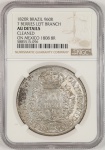 Moeda do Brasil: 960 Réis 1820 R - P478g - Variante com 7 Frutos no Galho Esquerdo (Variante Rara!) - Indicação no Slab do Recunho sobre 8R Mexico 1808 - Prata - Graduação NGC AU Det - Soberba/Flor de Cunho 