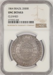 Moeda do Brasil: 2000 Réis 1864 - P623 - Prata - Graduação NGC UNC Det - Flor de Cunho 