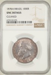 Moeda do Brasil: 1000 Réis 1878/6 - P644* - Data Emendada nao catalogada - Prata - Graduação NGC UNC Det - Flor de Cunho - RARA!