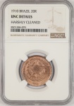 Moeda do Brasil: 20 Réis 1910 - Al B813 - Bronze - Graduação NGC UNC Det - Flor de Cunho