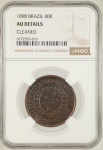 Moeda do Brasil: 40 Réis 1898 - Al B822 - Bronze - Graduação NGC AU Det (Limpa)! - Soberba / Flor de Cunho - Linda Moeda neste estado de conservação com a preservação de todos os detalhes. Segunda mais dificil da série.